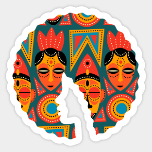 Afro Hair Woman with African Pattern, Black History Sticker